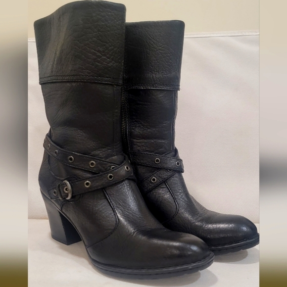 BORN BLACK LEATHER MID CALF BOOTS (sz 9) - Picture 1 of 6